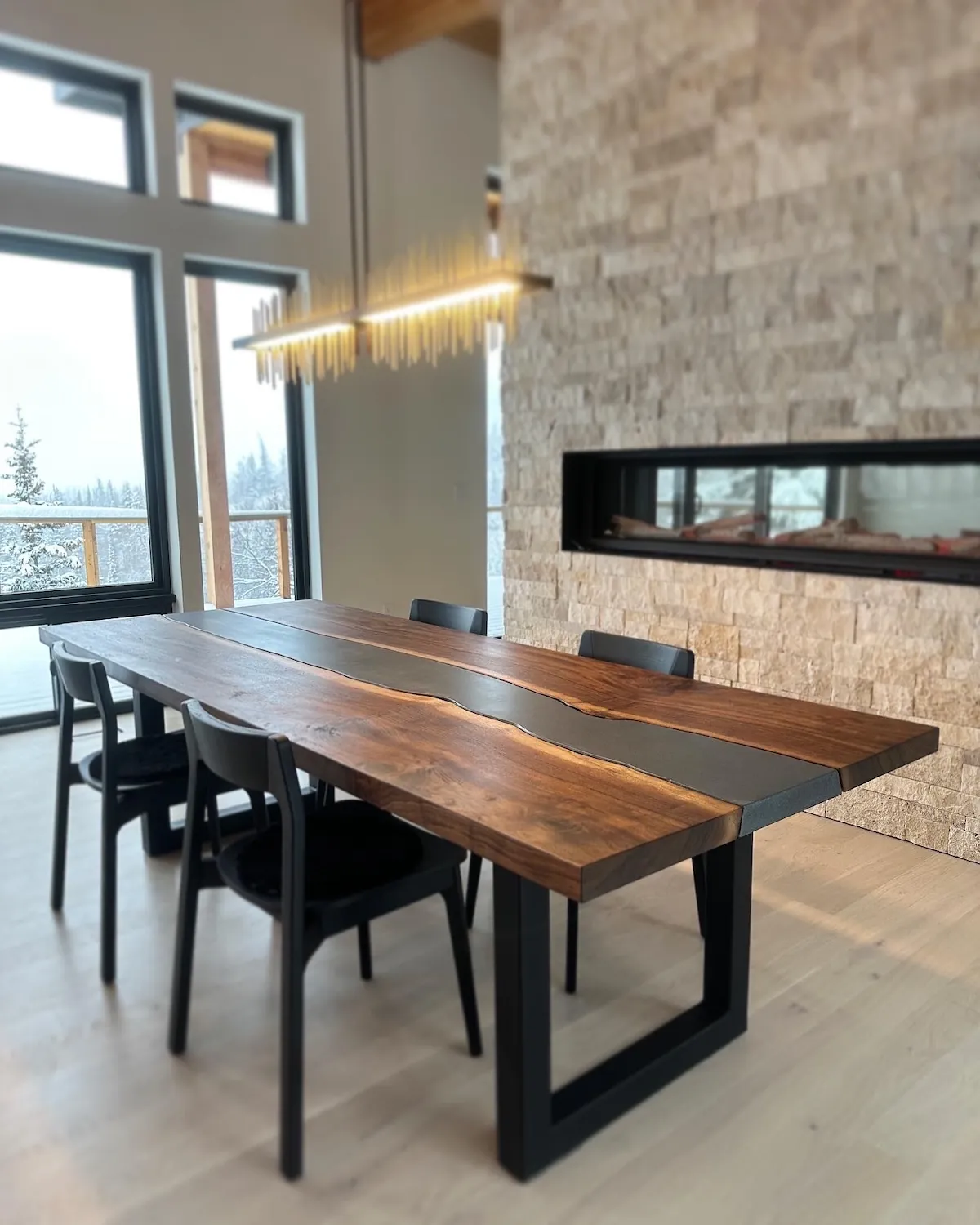 Concrete dining table in a dining room